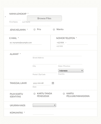 Color Run Application Form in Indonesian