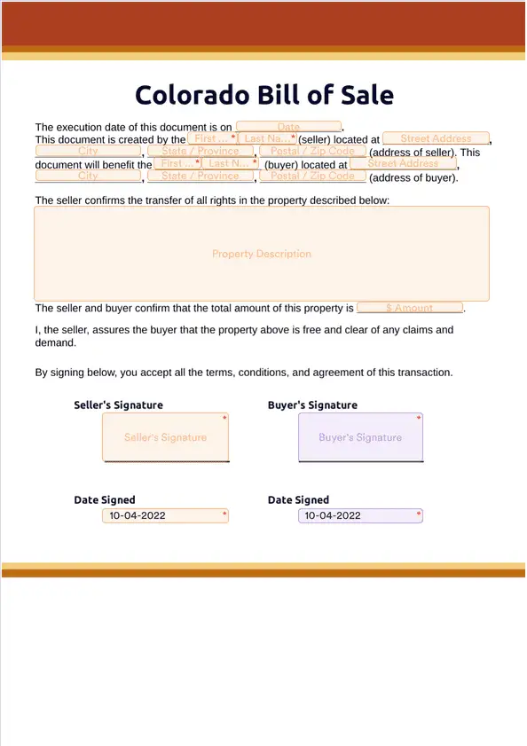 Colorado Bill of Sale