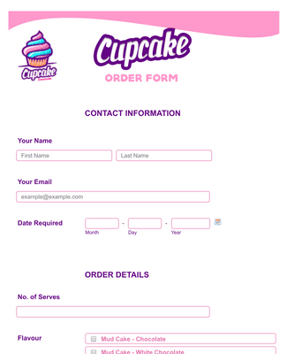 Colorful Cupcake Order Form