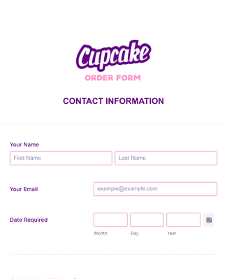 Colorful Cupcake Order Form