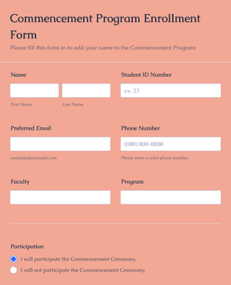 Commencement Program Enrollment Form Template | Jotform