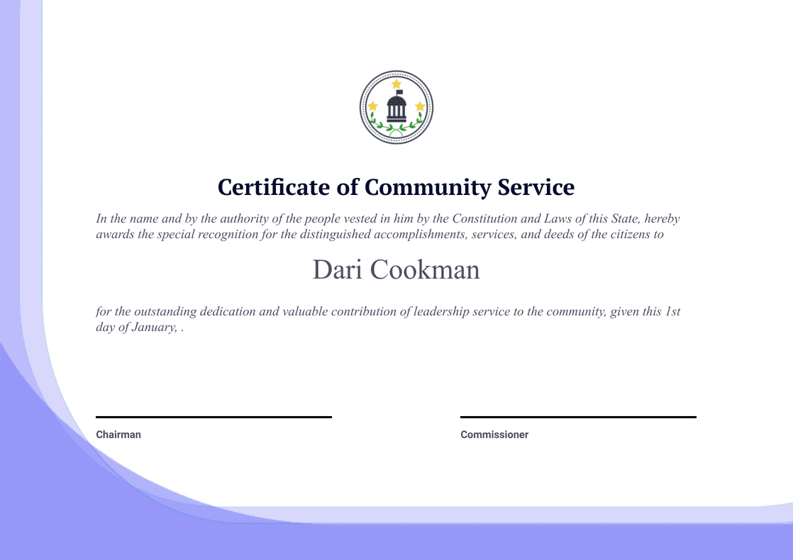 PDF Templates: Community Service Certificate Template