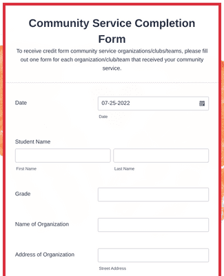 Form Templates: Community Service Completion Form
