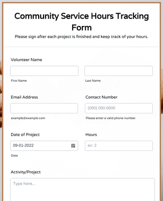 Community Service Hours Tracking Form