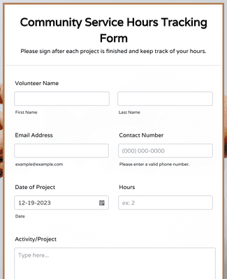Community Service Hours Tracking Form Template | Jotform