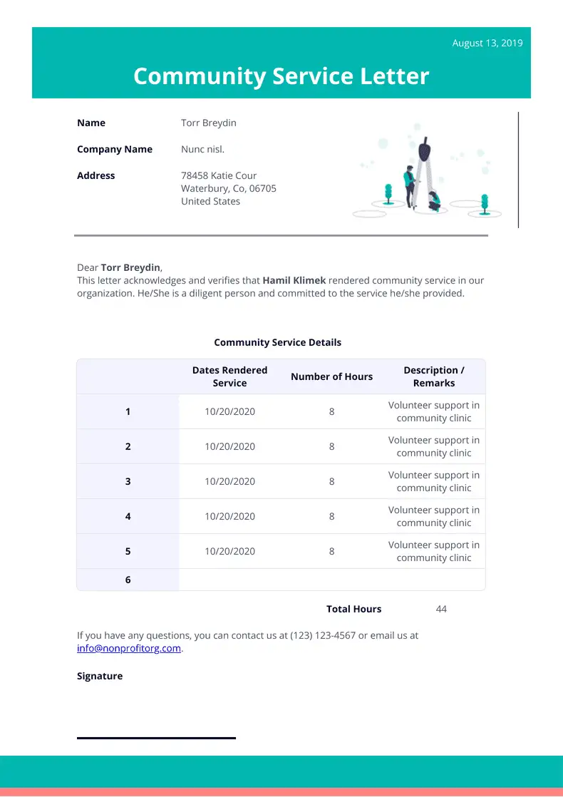 Community Service Letter Template - PDF Templates | Jotform