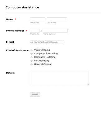Form Templates: Computer Assistance Form