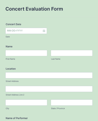 Post Concert Questionnaire Music Evaluation Form Template | Jotform