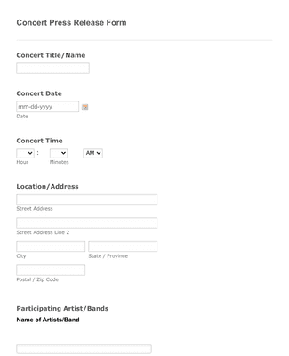 Concert Press Release Form Template | Jotform