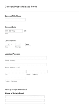 Concert Press Release Form Template | Jotform