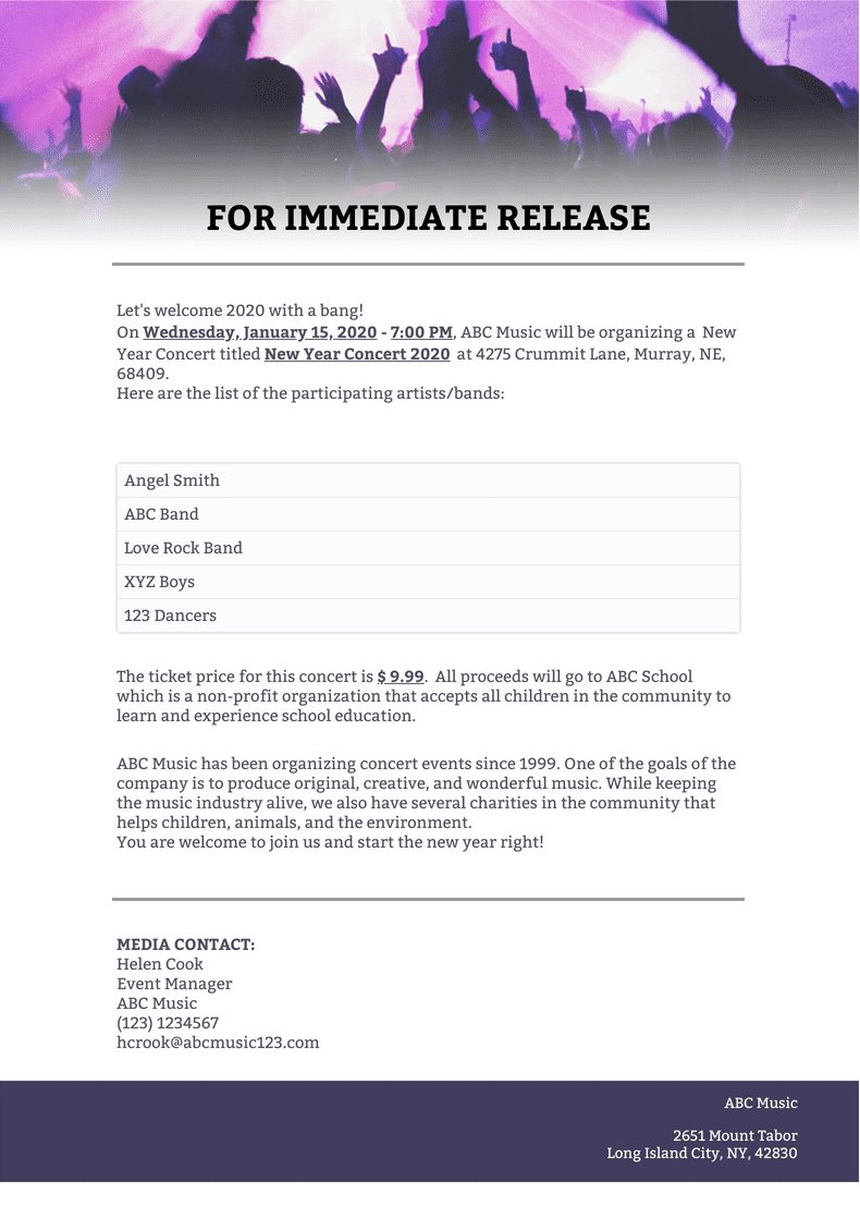 Artist Press Release Template PDF Templates Jotform Artist Press Release Template PDF Templates Jotform