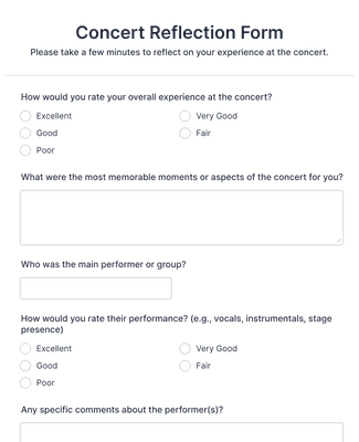 Concert Reflection Form Template | Jotform