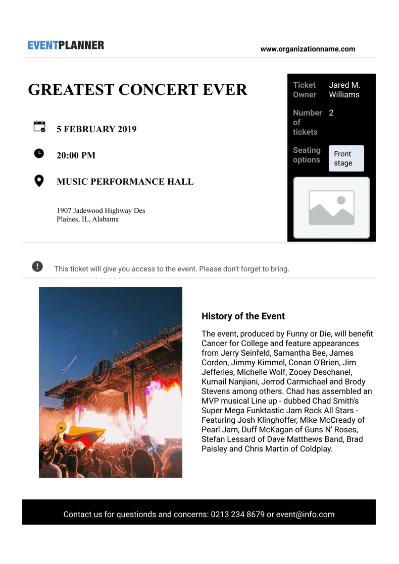 PDF Templates: Concert Ticket Template
