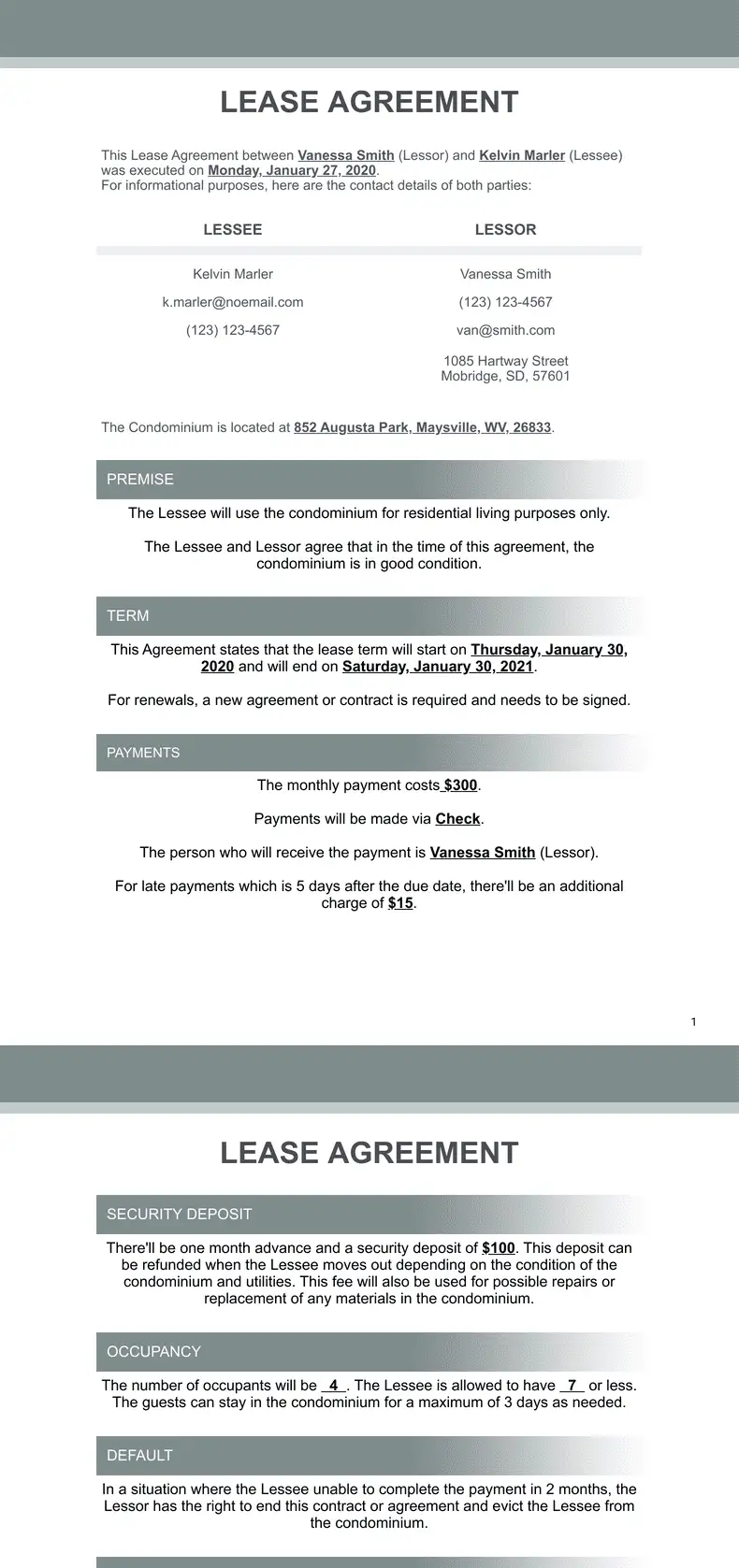 Condo Lease Agreement