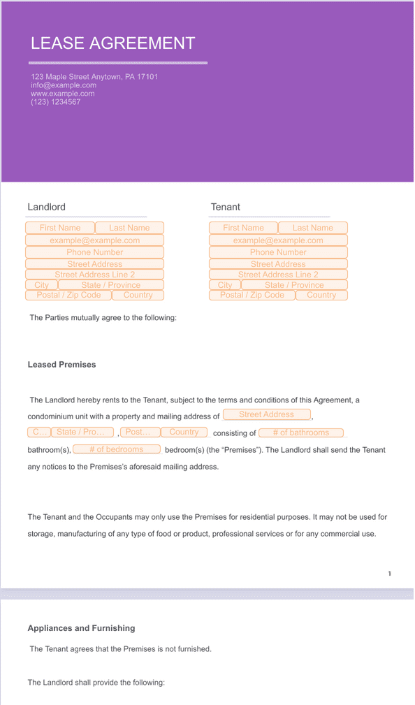 Condo Lease Agreement - Sign Templates | Jotform