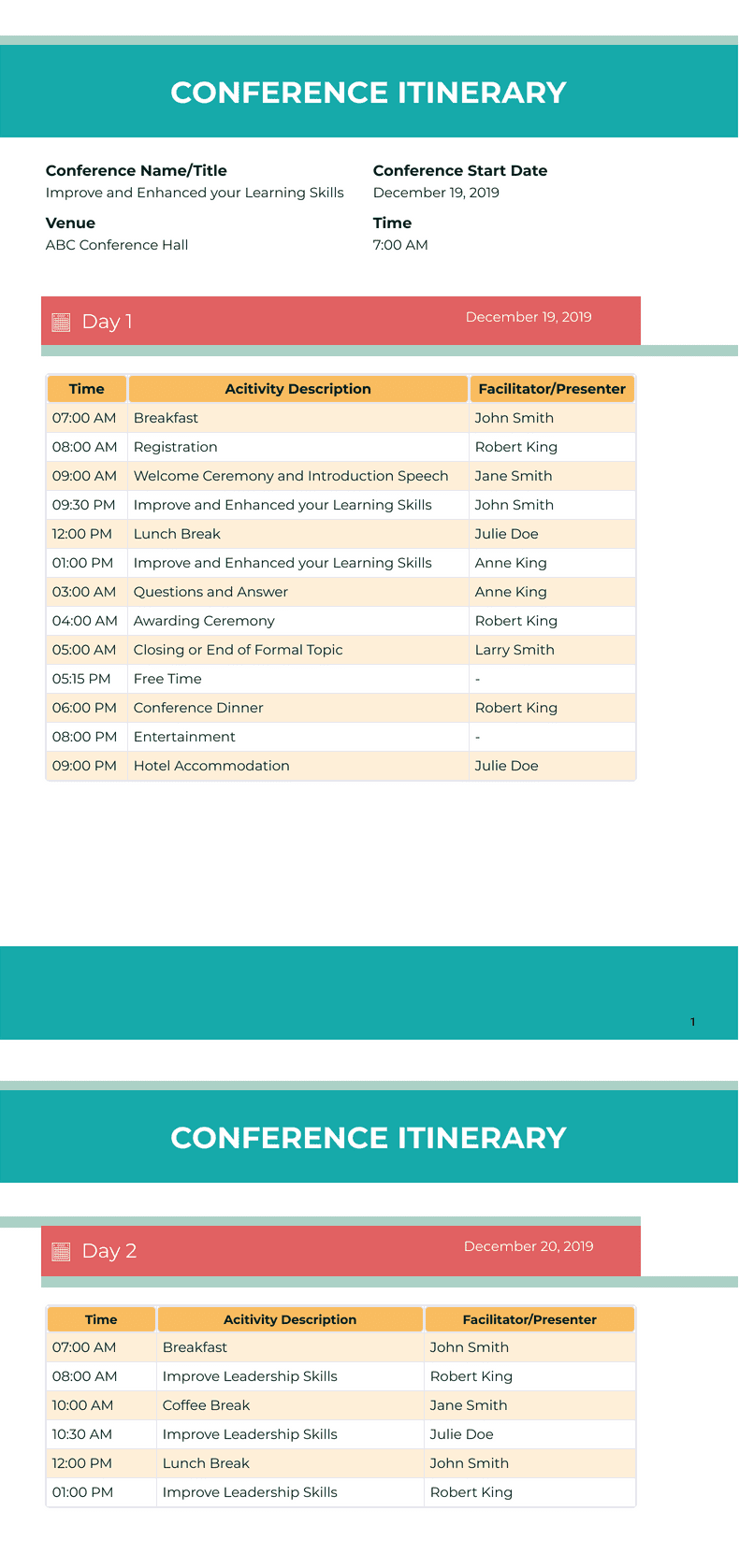 PDF Templates: Conference Itinerary Template