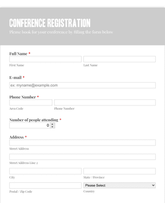 Form Templates: Conference Registration Form White Gray Theme