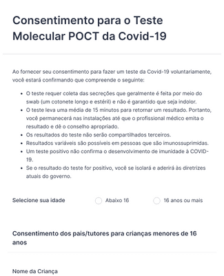 Form Templates: Consentimento para o Teste Molecular POCT da Covid 19