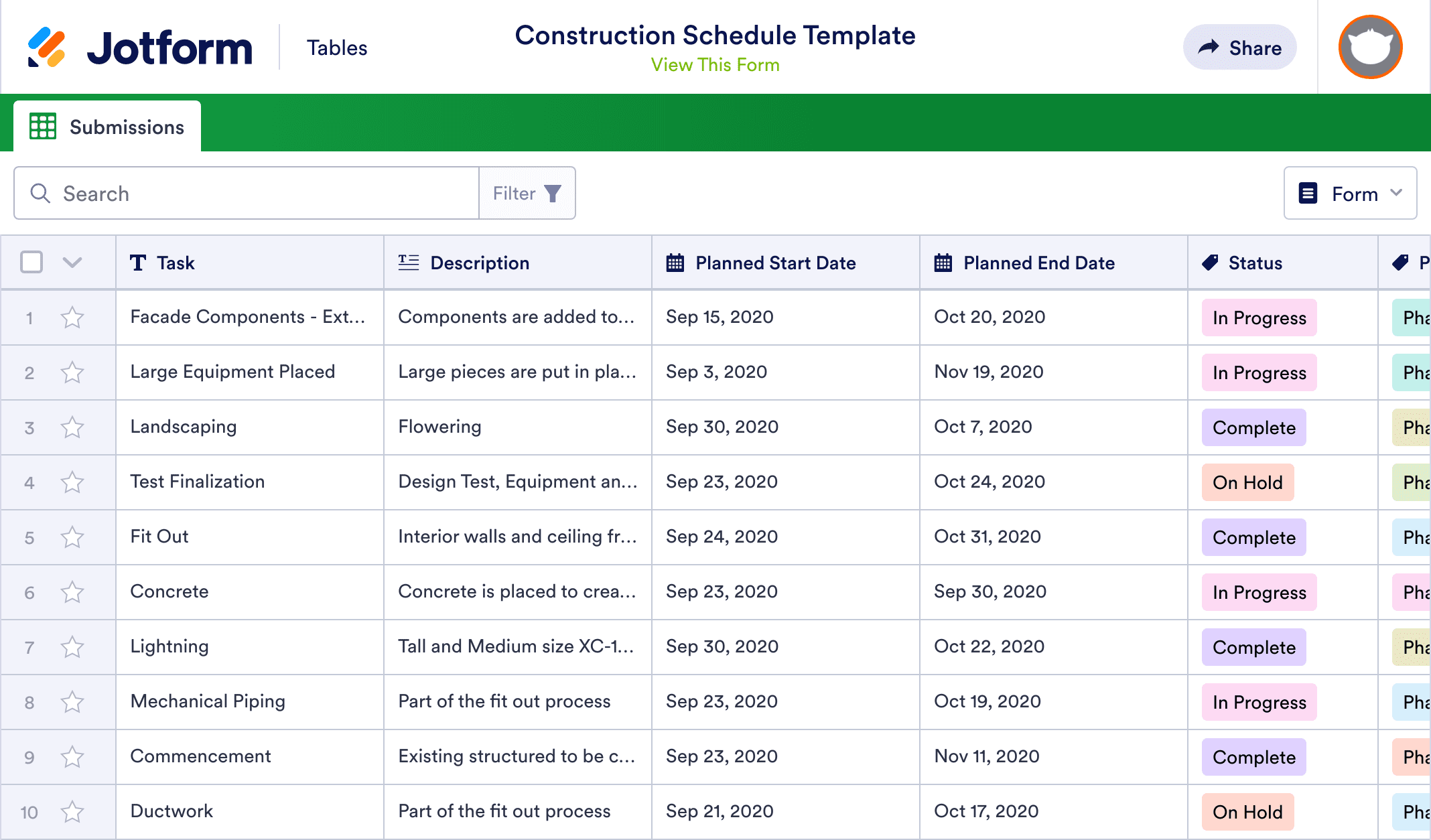 Construction Schedule Template