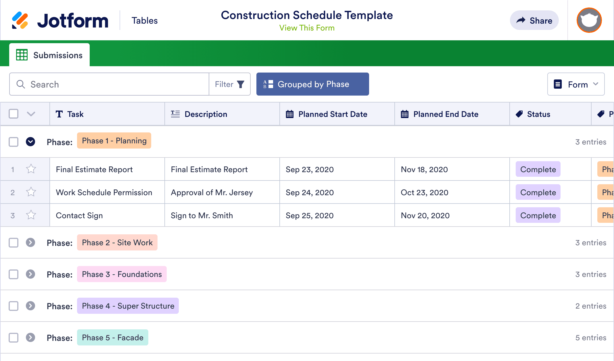 Construction Schedule Template