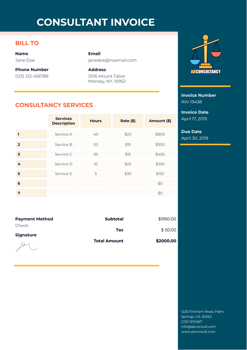 Consultant Invoice Template PDF Templates Jotform