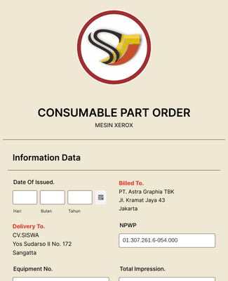 Form Templates: Consumable Part Order