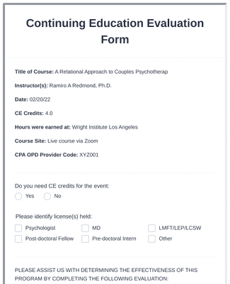 Continuing Education Evaluation Form