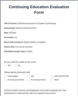 Form Templates: Continuing Education Evaluation Form