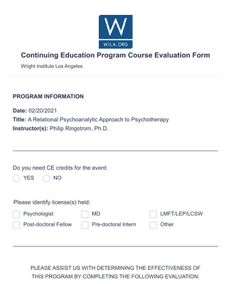 Continuing Education Program Course Evaluation Form