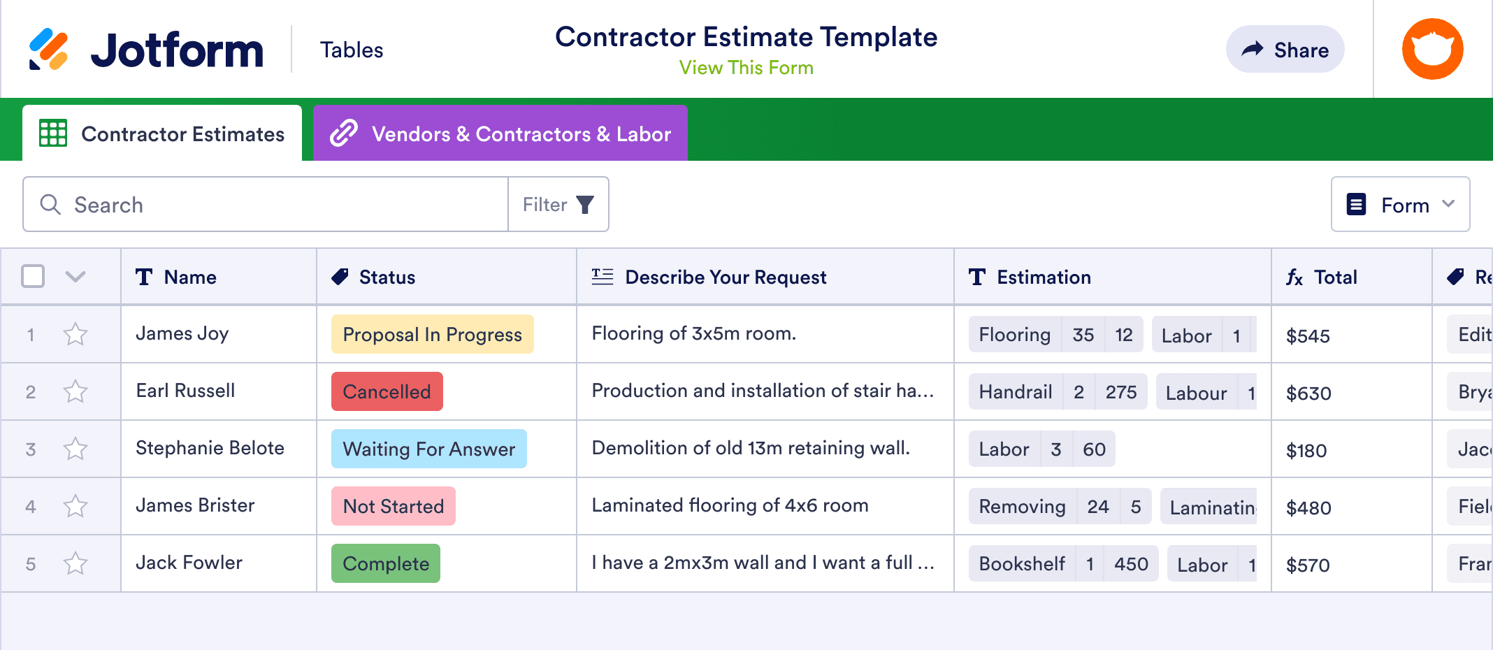 Contractor Estimate Template