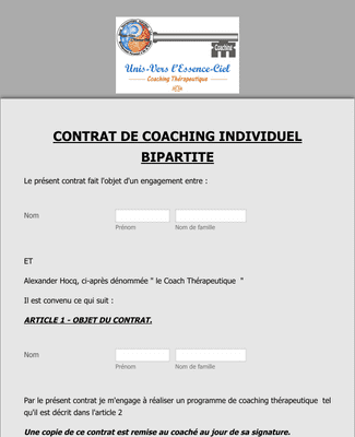 Contrat de coaching individuel bipartite