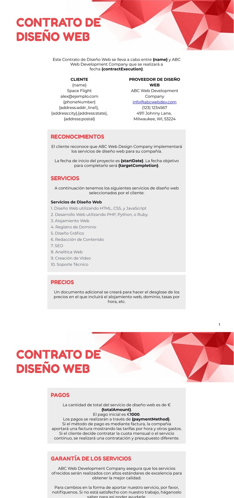 PDF Templates: Contrato de Diseño Web Plantilla