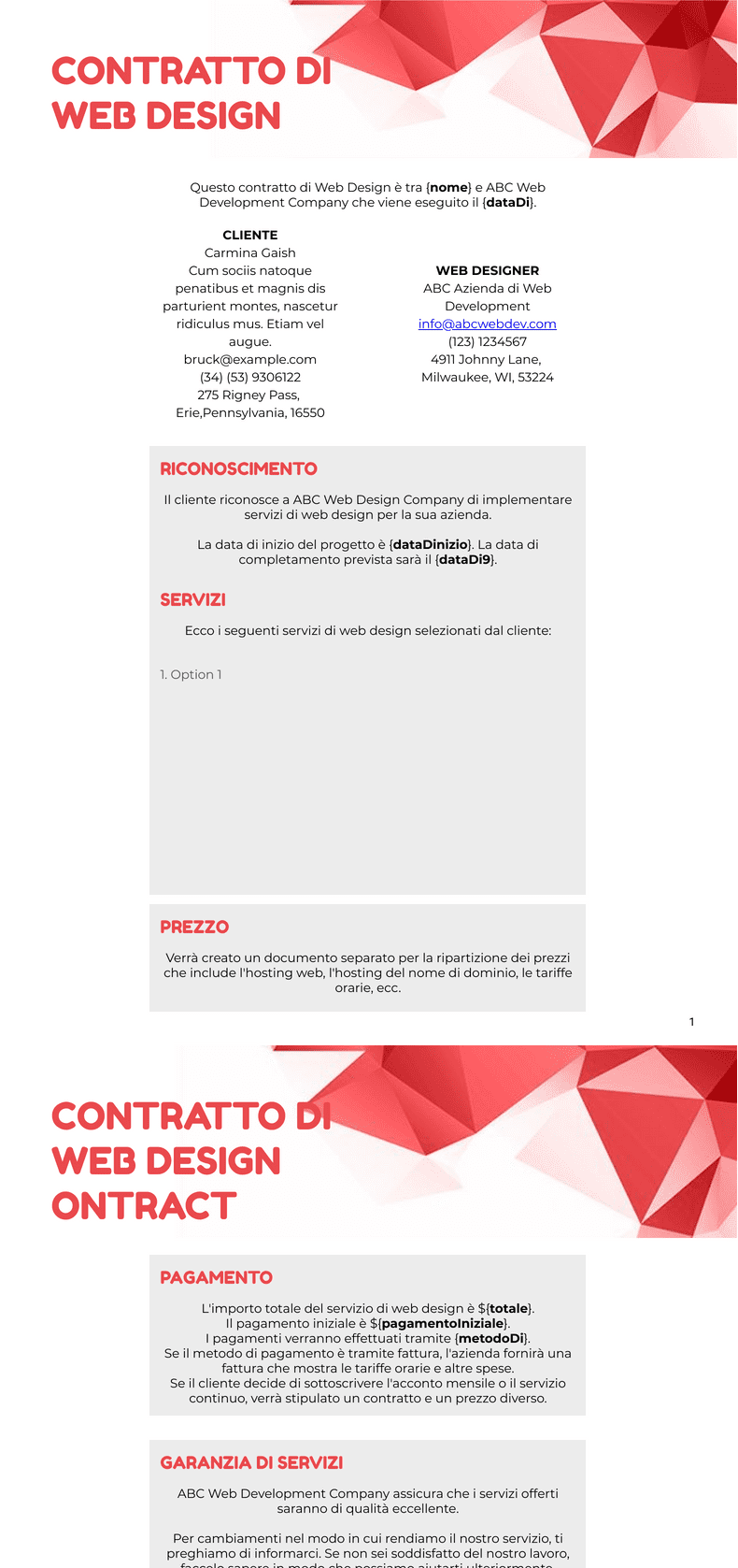 PDF Templates: Contratto di web design
