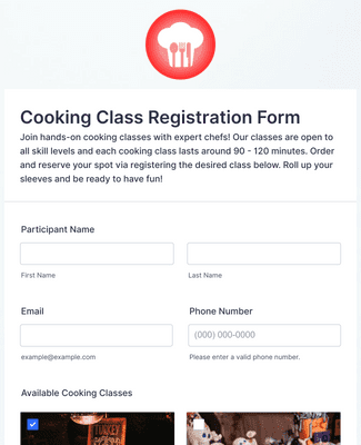 Cooking Class Registration Form