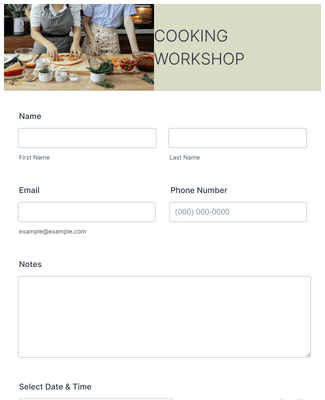 Cooking Workshop Registration Form 