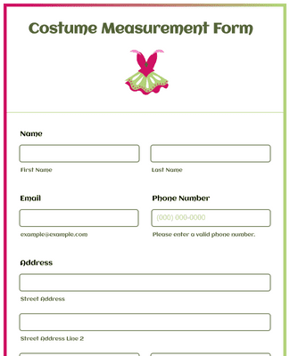 Costume Measurement Form Template | Jotform