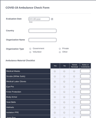 Form Templates: COVID 19 Ambulance Check Form