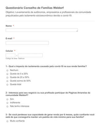 Form Templates: COVID 19 Business Survey In Portuguese