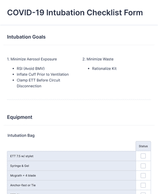 Form Templates: COVID 19 Intubation Checklist Form