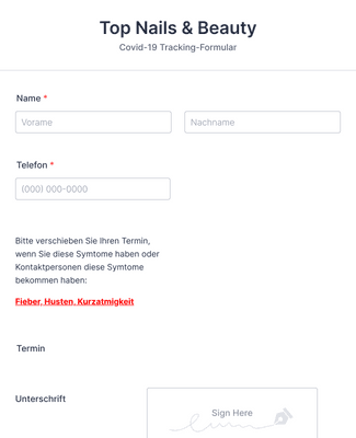 Form Templates: Covid 19 Kunden Check In Formular 