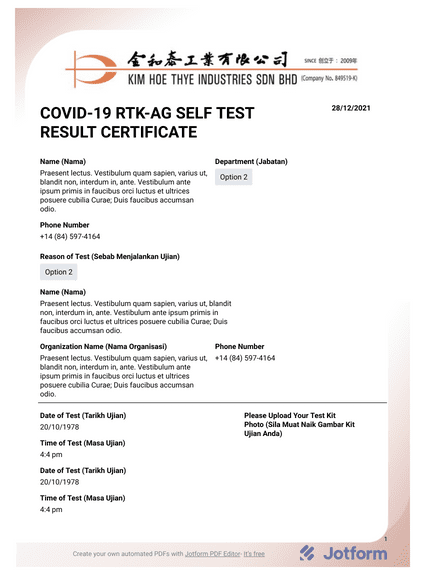 Covid-19 RTK result