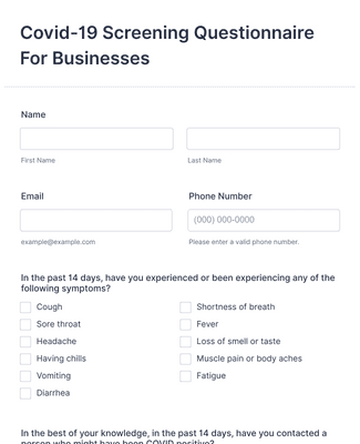 Covid-19 Screening Questionnaire For Businesses Form Template | Jotform