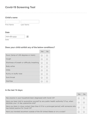 Covid-19 Screening Tool Form Template | Jotform