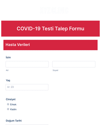 Form Templates: COVID 19 Testi Talep Formu
