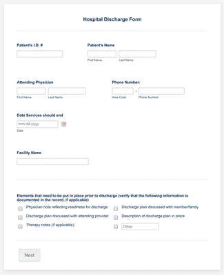 Form Templates: COVID 19 Testing Hospital Discharge Form