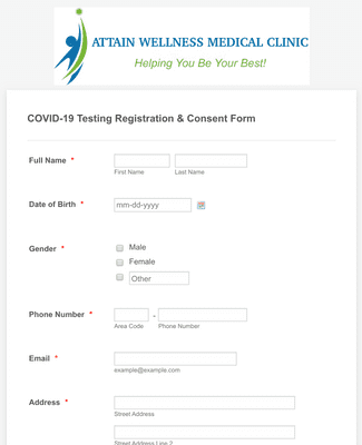 Form Templates: COVID 19 Testing Registration and Consent Form
