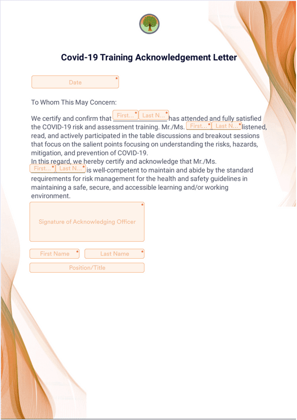 Covid 19 Training Acknowledgement Letter Template