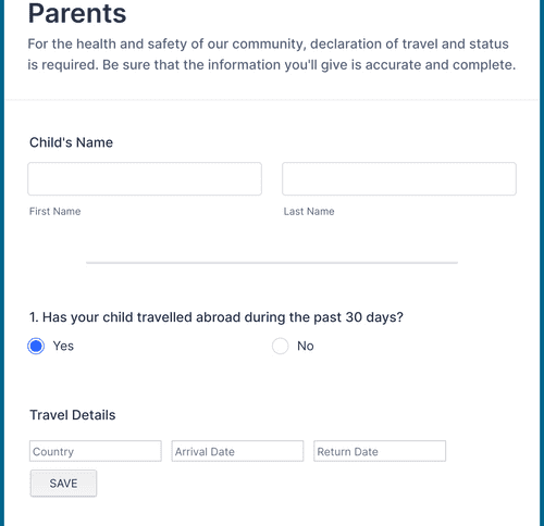 COVID-19 Travel Declaration Form for Parents Form Template | Jotform