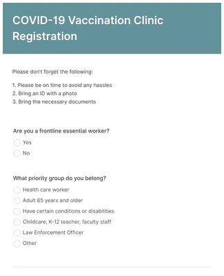 COVID-19 Vaccination Clinic Registration Form Template | Jotform