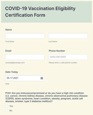 COVID-19 Vaccination Eligibility Certification Form Template | Jotform